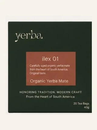 Yerba ilex 01 organic yerba maté tea box front, 20 tea bags, 40g